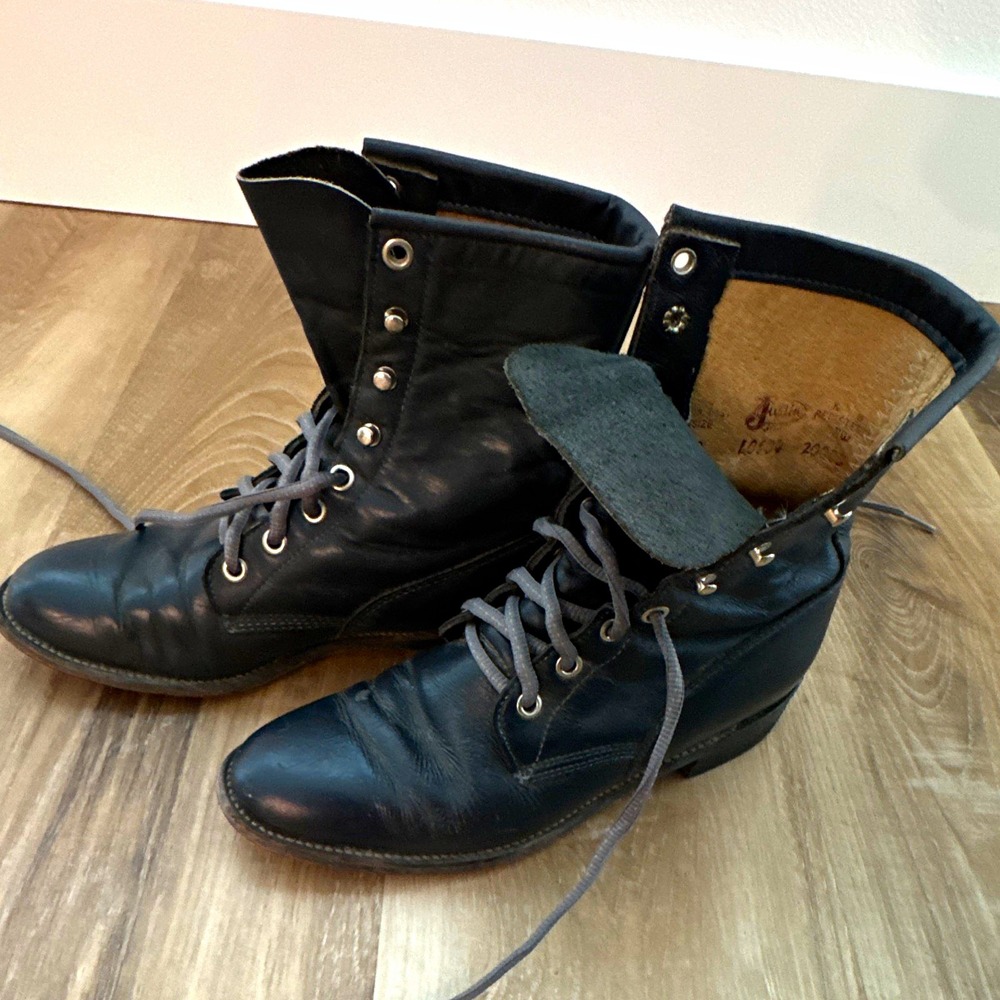 Justin Roper L0504 Women's Black Leather Lace-Up Ankle Boots US 5.5 B